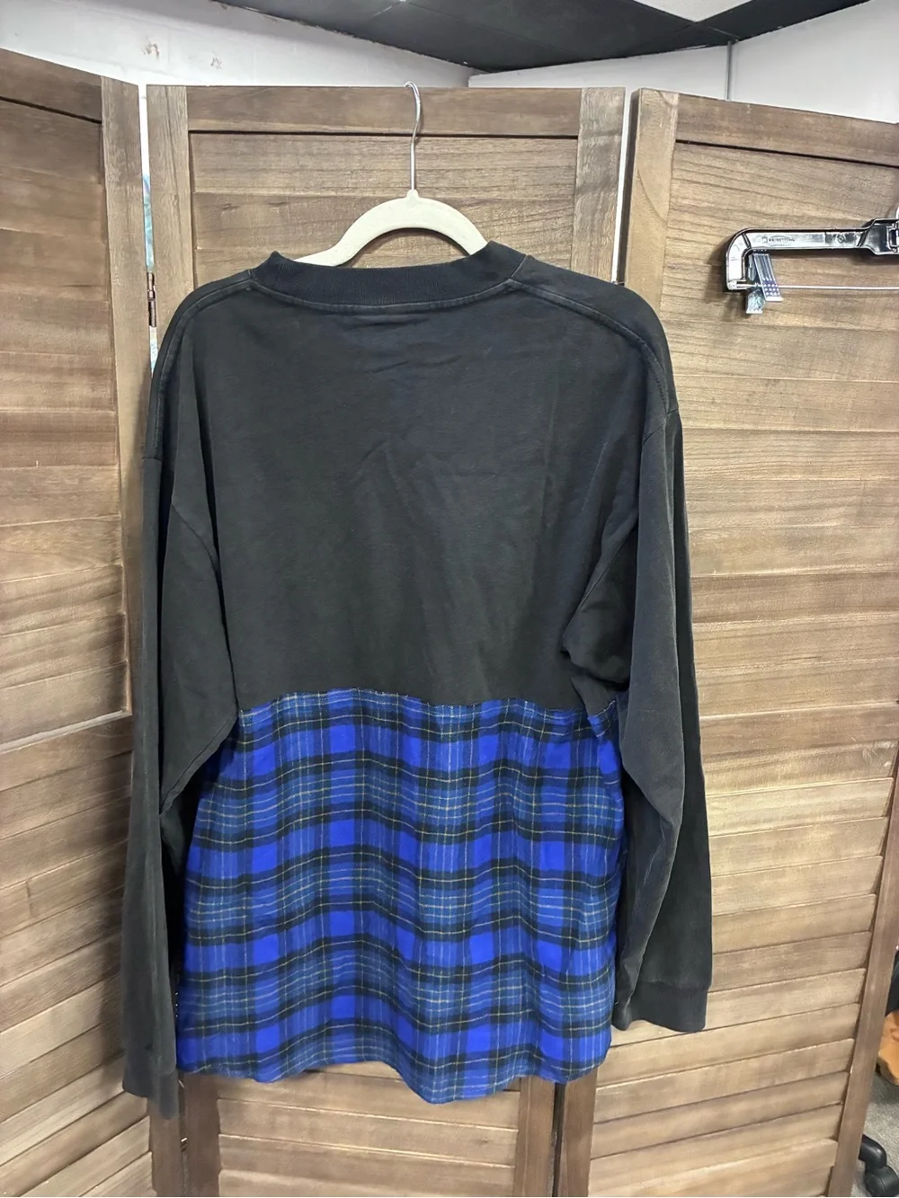 Balenciaga Black Sweatshirt with Blue Plaid Button-Front Panel - Picture 4 of 6